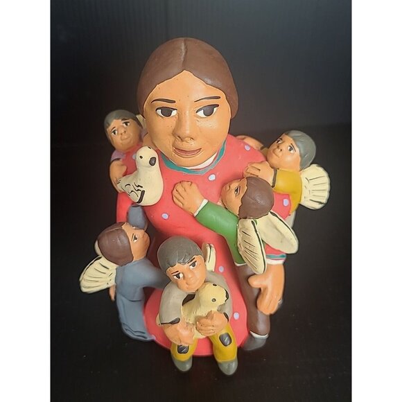 Peru Terra Cotta Ceramic Pottery Storyteller‎ Figurine Woman with Children 5.5" - Picture 1 of 13